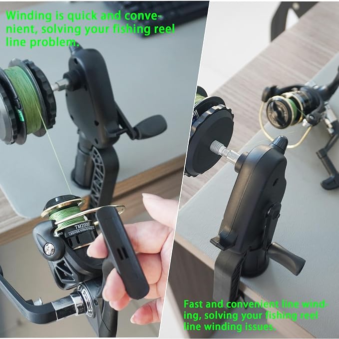 Black Pig-Shaped Fishing Line Winder Spooler, All-in-One Portable Fishing Reel Spooling Station for Spinning, Casting Reels, Clamp-on Rod or Desk Mount, Anti-Twist, Multi-Function,