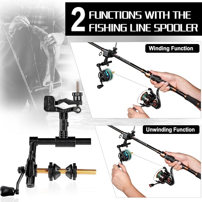 PLUSINNO Fishing Line Spooler For Fishing Reels, Fishing Gear And Equipment Gift For men With Unwinding Function Versatile for Thick & Thin Rods, Works with Spinning Reel, Cast Reel Without Line Twist