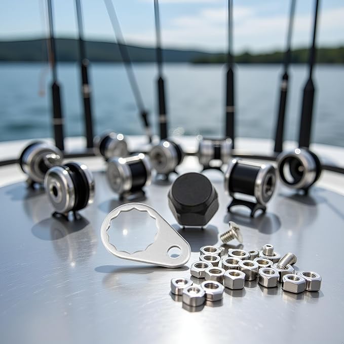 M7 Fishing Reel Screws Nut Caps, Metal Fishing Reel Handle Screw Cap Crank Nuts and Locking Plate Replacement for Left and Right Hand Plate DIY Fishing Accessory Hunting Fishing Reels and Accessories