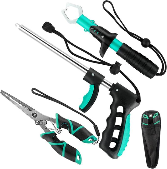 mouhike Fishing Tool Kit Fishing Pliers, Fish Lip Gripper, Fishing Hook Remover, Handheld Digital Fishing Scale, Ice Fly Fish Pliers Fishing Gear Accessories Fishermen Gift (Battery Not Included)