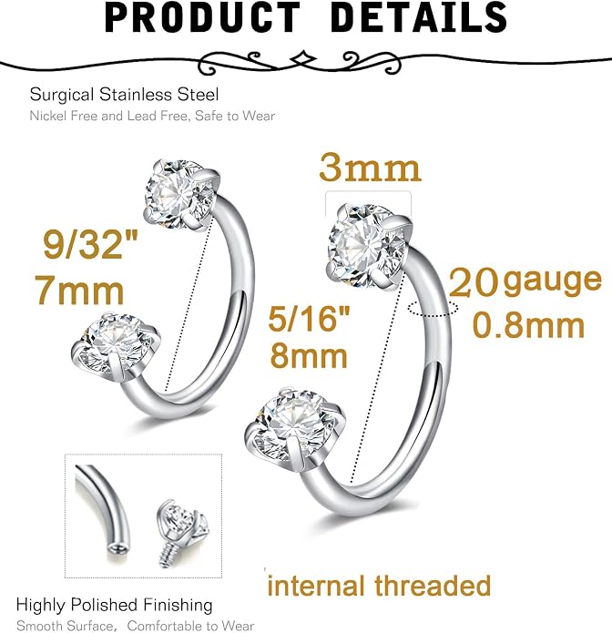 MODRSA 20g 16g 18g Piercing Taper Internal Threaded Piercing Taper Insertion Threader Tool Threadless Jewelry Changing Tool Horseshoe Nose Ring Labret Earring Studs Applicator Piercing Ball Grabber