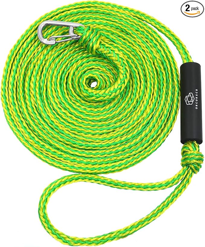 Obcursco PWC Boat Dock Lines for Jet Ski Premium Boat Rope with 316 Stainless Steel Clip. Ideal for Kayak, Watercraft (Green/Yellow, 21ft X 1)