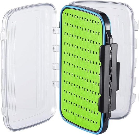 Gonex Fly Boxes for Fly Fishing Jig Boxes Two-Sided Waterproof Lightweight Fly Fishing Box Easy Grip Transparent Lid Fly Fishing Lures Box, 7.3"x 4.6"x 1.5", Green