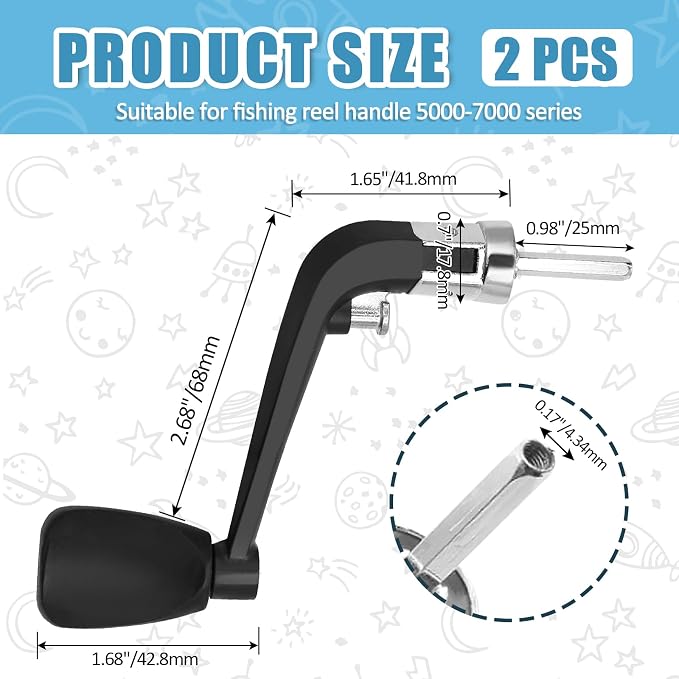 2PCS Fishing Handles Spinning Reel Knob Replacement, Rubber Handle Reel Handle Grips Fishing Reel Replacement for Fishing Reel