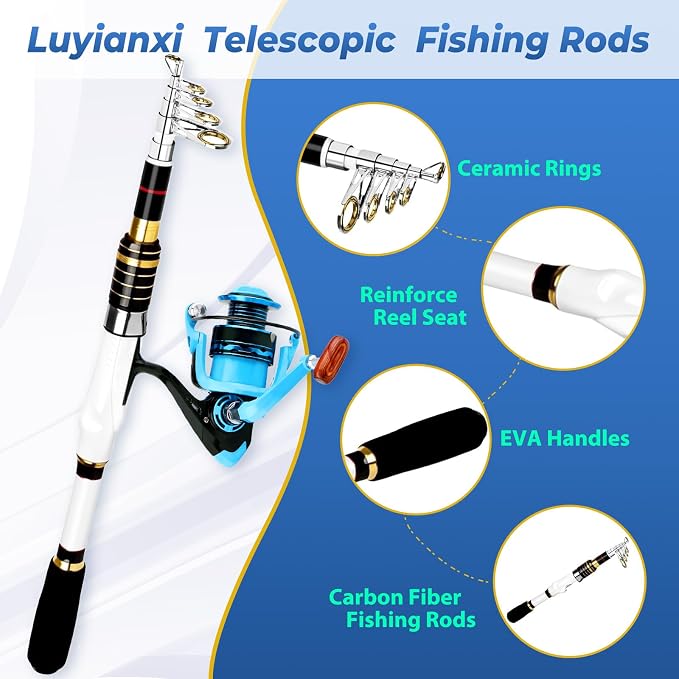 Telescopic Fishing Rod and Reel Combo, 2PCS Collapsible Fishing Pole with Spinning Reel Lures and Carrier Bag for Saltwater Freshwater Bass Fishing Gear