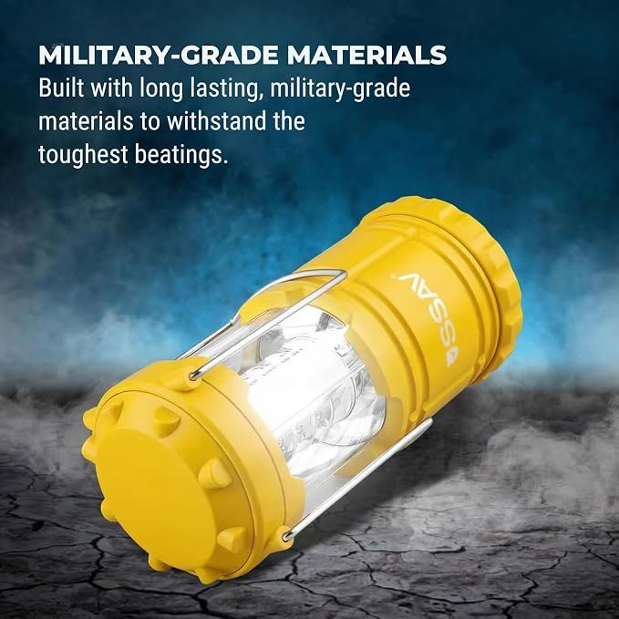 SSAV LED Camping Lantern, Emergency Lanterns for Power Outages & Hurricane Preparedness, Collapsible Portable Survival Lights for Camping, Storms & Emergencies, Batteries Included (2, Yellow)