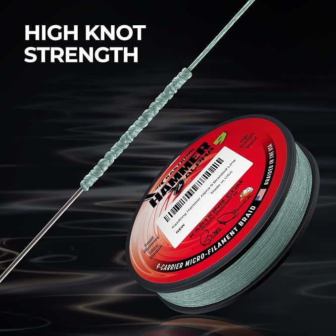 KastKing Hammer Alpha 9 UHMWPE Braided Fishing Line - Made in the USA, Strong and Smooth, Round, 9-Carrier, Colorfast Braided Fishing Line, Perfect for Most Fishing Reel and Finesse Applications