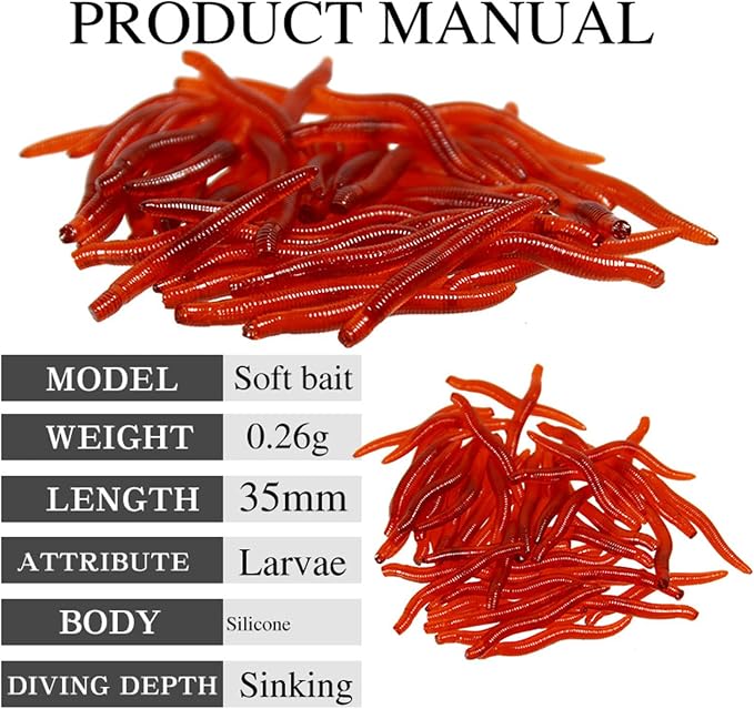 50Pcs Maggots Soft Lures Baits Silicone Artificial Baits Jigging Wobblers Earthworms Baits Fishing Tackle Accessories