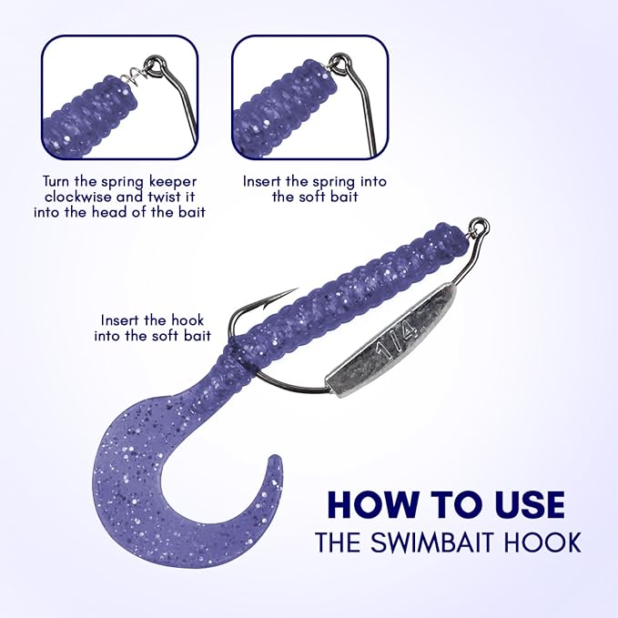 Reaction Tackle Weighted Swimbait Hooks for Bass Fishing - Weedless Fishing Hooks with Twist Lock for Freshwater and Saltwater (10-Pack)