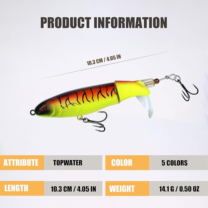 EXAURAFELIS Tail Prop Lure Fishing Lures Bubble Popper Lures Kit Plopping Bass Lure Floating Pencil BassBait Topwater Fishing Lures withTackle Box