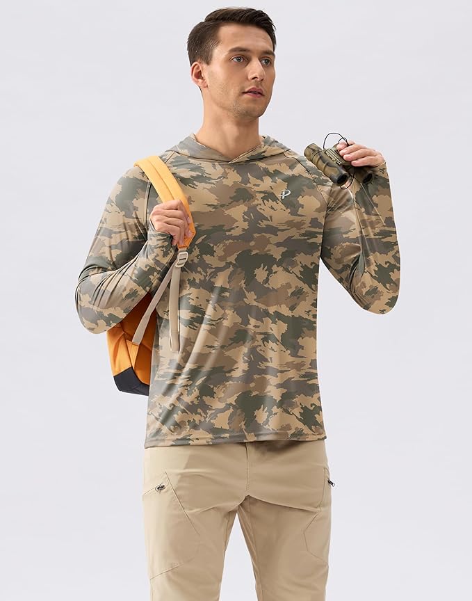 Pudolla Men's Sun Protection Hoodie Shirts UPF 50+ Rash Guard SPF Long Sleeve Fishing Shirt for Men Swim Hiking Boating