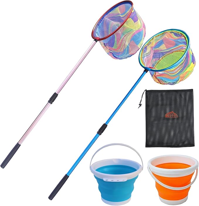 Fishing Nets with Bucket Fishing Retractable Landing Net Lightweight Aluminum Pole with Non-Slip Handle for Catch and Release and Release Frogs Butterfly Youth Outdoor