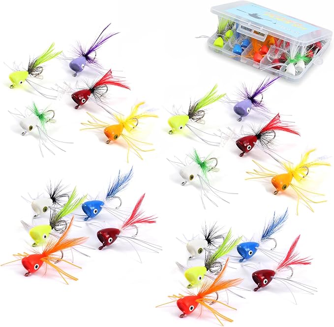 Fly Fishing Poppers Flies, Fly Popper Lures Bass Bluegill Crappie Trout Salmon Panfish Perch Popper Flies Kit for Fly Fishing