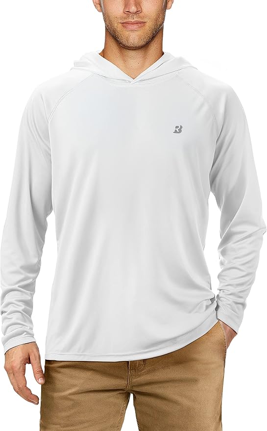 Roadbox UPF 50+ Fishing Shirts for Men, Long Sleeve UV Sun Protection Hoodie, Outdoor Hiking Running Swimming Rash Guard