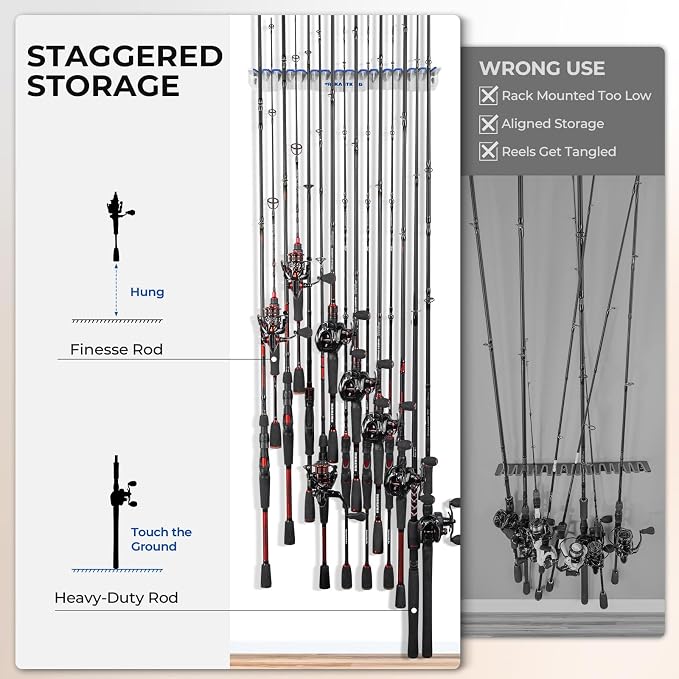 KastKing V15 Vertical Fishing Rod Holder – Wall Mounted Fishing Rod Rack, Store 15 Rods or Fishing Rod Combos in 17.25 Inches, Great Fishing Pole Holder and Rack