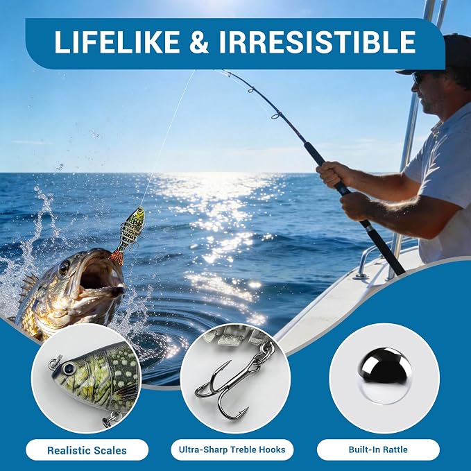 Keenjorika Fishing Lures Multi Jointed Fish Fishing Kits, Slow-Sinking Lifelike Segmented Swimbait Crankbaits, Realistic Swimming Action for Bass, Trout, Pike & Walleye, Freshwater and Saltwater