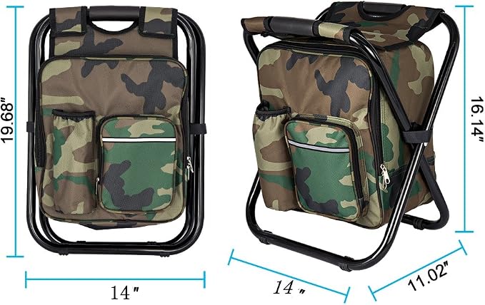 FCFKUK Bright starl Multifunction Folding Cooler and Stool Backpack, Hiking Camouflage Seat Table Bag Camping Gear for Outdoor Indoor Fishing Travel Beach
