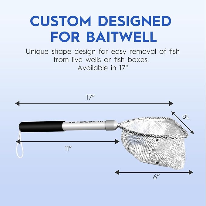 BasicGear Compact Baitwell Net for Live Bait – Soft Nylon Mesh, Aluminum Frame, EVA Non-Slip Grip & Anti-Drop Rope