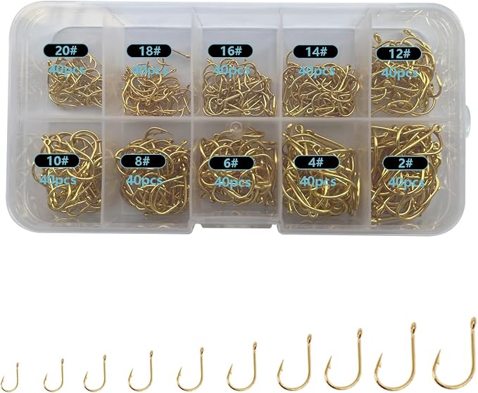 Dyxssm Small Fishing Hooks for Freshwater, 1000pcs 600pcs 400pcs Trout Fish Hook Set, 10 Sizes #2-#20