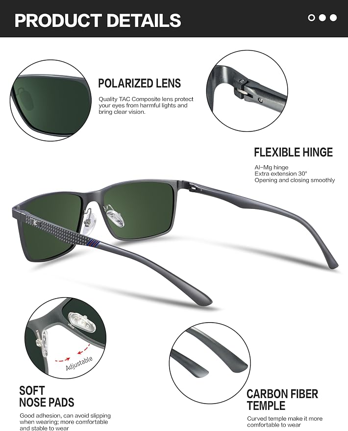 BIRCEN Polarized Mens Sunglasses for Driving: UV Protection Al-Mg Metal Sunglasses Lightweight Shades for Fishing Travel Golf