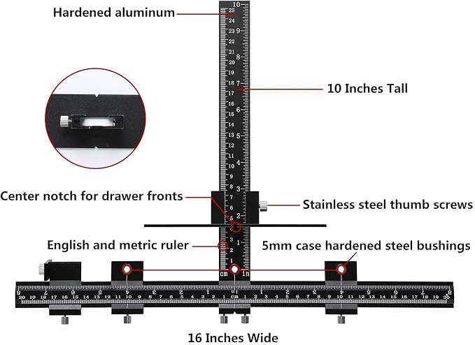 Cabinet Hardware Jig Tool All Aluminum Alloy,Adjustable Drill Guide Template Tool for Installation of Door Drawer Front Knobs Handles and Pulls