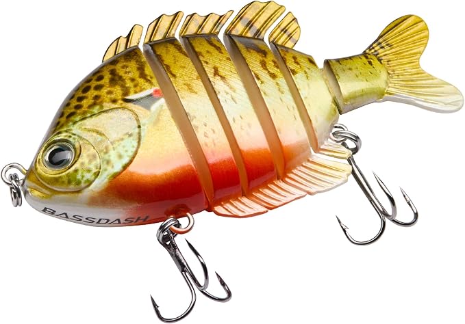 BASSDASH SwimPanfish Multi Jointed Panfish Bluegill Swimbaits Hard Topwater Bass Lures Fishing Lure Crank Saltwater 3.5in/0.85oz