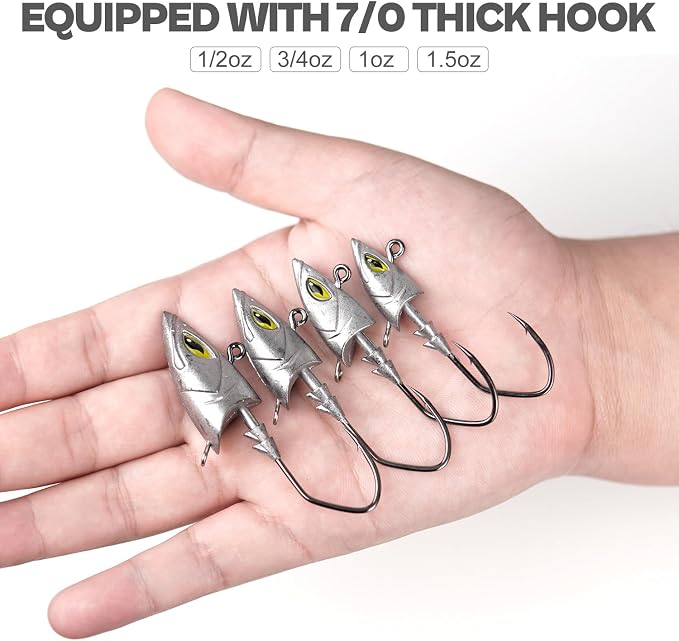 Saltwater Jig Head, Fish Eye Swimbait Jighead for Fishing Inshore/Offshore 1/2 3/4 1 1.5oz with 7/0 Hooks for Redfish, Stripper, Seabass etc.