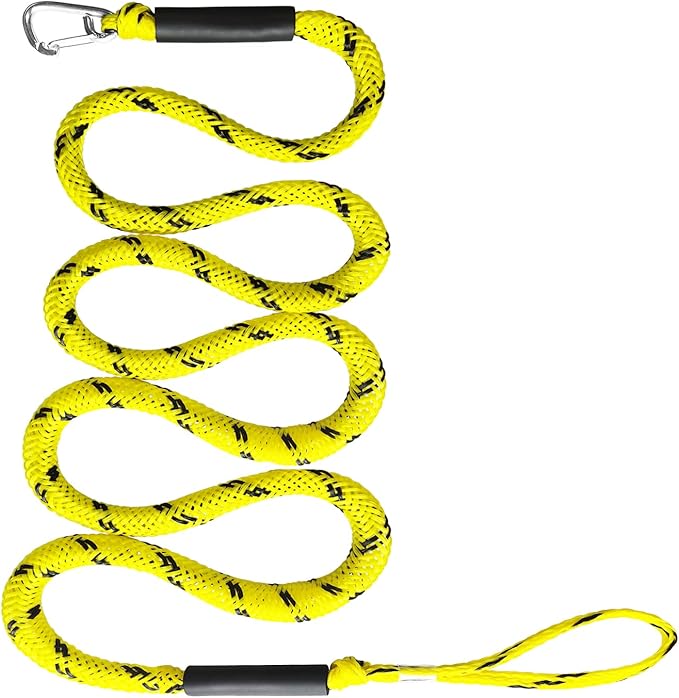 Boat Bungee Dock Lines – Adjustable Boat Tie Downs for Pontoon, Jet Ski, PWC, Kayak | Single Hook Small Cruiser Mooring Lines | (1, Yellow & Black, 7 Feet)