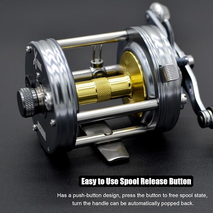 X-Tribe Round Baitcasting Fishing Reel, Synchronized Level Wind System, 17 LBs Powerful Carbon Drag, 5.3:1 Gear Ratio, Single Power Handle, All Metal Frame and Side Covers for Saltwater