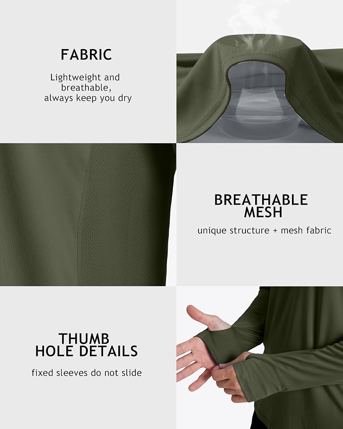Roadbox Men's UPF 50+ Hooded Fishing Shirts Long Sleeve Sun Protection Hoodie, Hiking Running Swimming Rash Guard with Mask