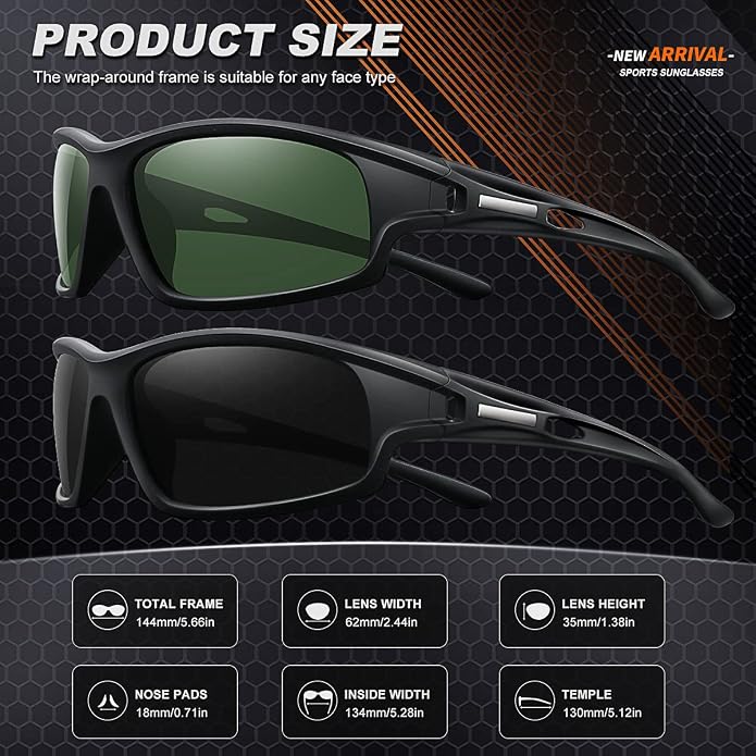 Polarized Sports Sunglasses for Men 100% UV Protection Wrap Around Unbreakable Sun Glasses for Fishing Driving