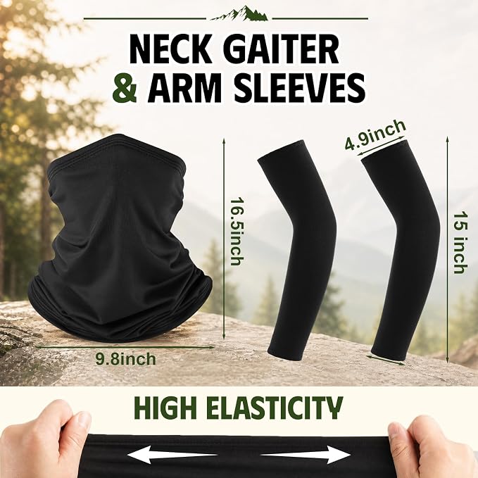 Syhood Solar Powered Fan Hat Neck Gaiter Arm Sleeves Sun Bucket Hat with Fan Cooling Wide Brim Hats for Fishing Hiking