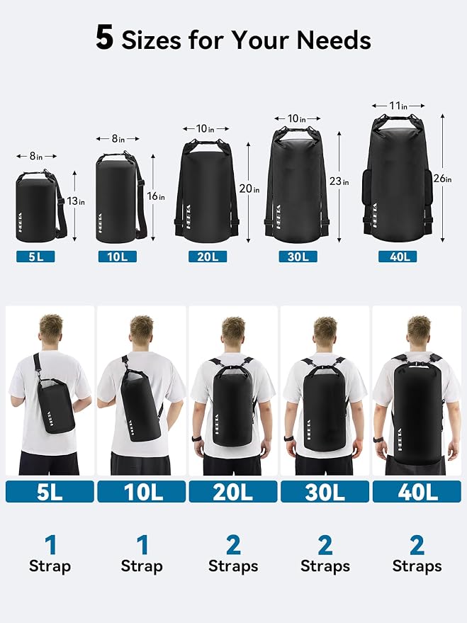 HEETA Waterproof Dry Bag for Women Men, 5L/10L/20L/30L/40L Roll Top Lightweight Dry Storage Bag Backpack with Emergency Whistle for Travel, Kayaking, Boating, Camping, Beach, Cruise Ship Essentials