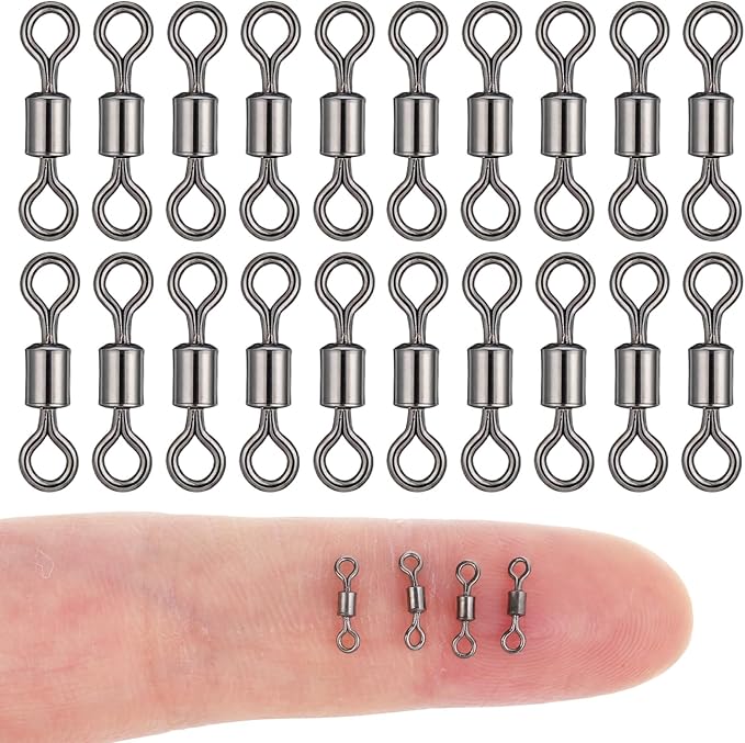 100 PCS Micro Swivels for Fly Fishing, Fishing Swivels #14 Copper Small Rolling Barrel Swivel High Strength Barrel Swivel Hook Line Connector Fly Fish Tackle Swivelwith Black Coating