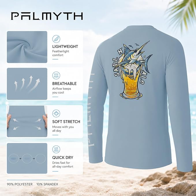 Palmyth Fishing Shirts for Men Long Sleeve UPF 50+ T Shirt Sun Protection Tee