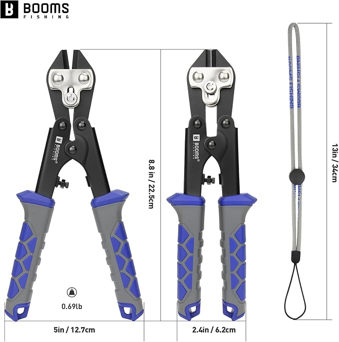 Booms Fishing Hook & Wire Cutter: Upgraded Handle, Cuts Thick Hooks & Bolts - XW43 8.8" Heavy-Duty Fishing Tool