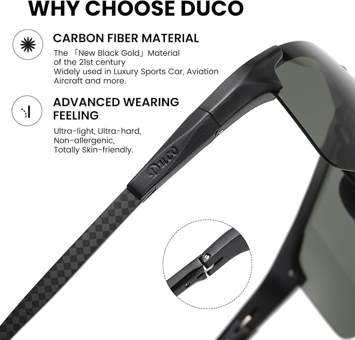 DUCO Polarized Sunglasses Mens Ultralight Carbon Fiber Sun Glasses for Men Driving Sports Fishing UV400 Protection DC8277
