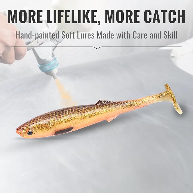 TRUSCEND Shadtale Easy Catch Soft Fishing Lures with BKK Hooks - Trembly Sinking and Vibrating Swim for More Bites, Pre-Rigged Swimbaits for Bass, Trout, Crappie, Walleye, Freshwater Saltwater Fishing