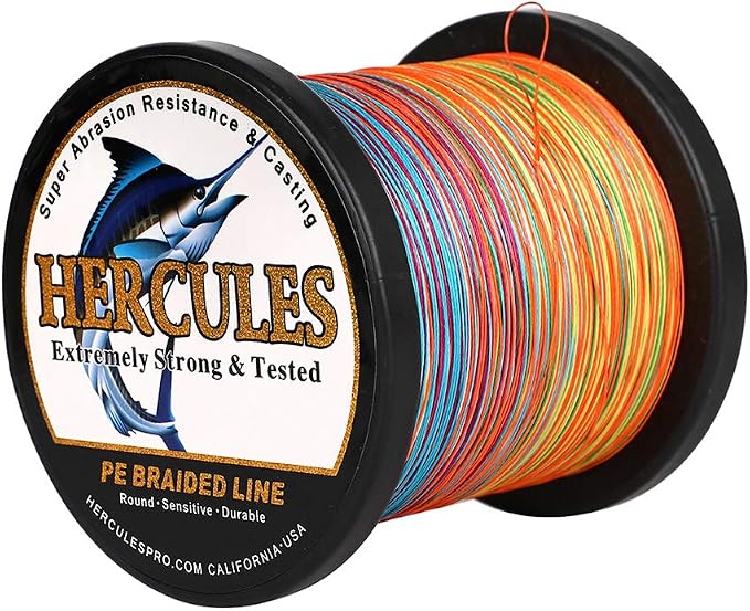 HERCULES Cost-Effective Super Cast 8 Strands Braided Fishing Line 10LB to 300LB Test for Salt-Water,109/328/547/1094 Yards(100M/300M/500M/1000M),Diam.#0.12MM-1.2MM,Hi-Grade Performance,Variety Colors