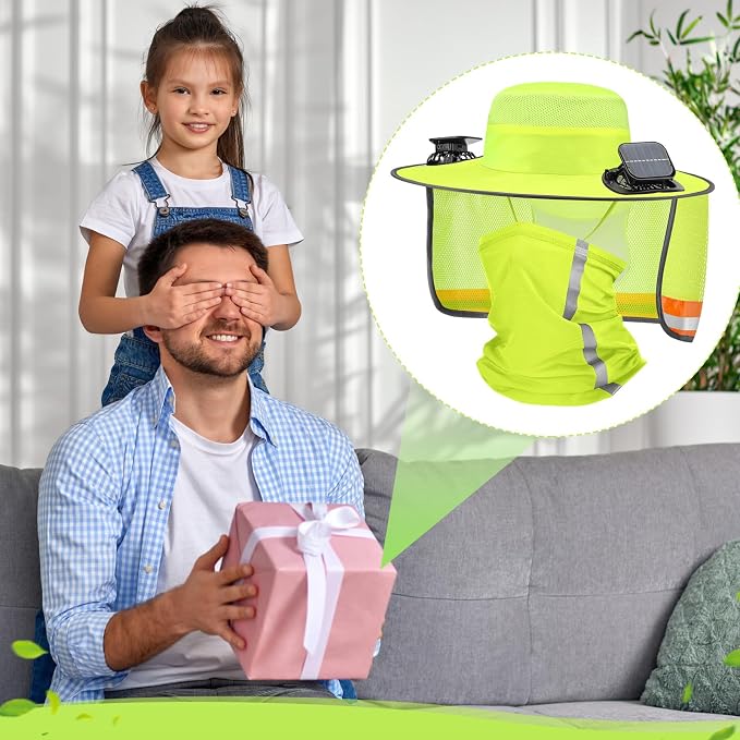 Solar Hat with Fans, Wide Brim Cooling Sun Hat with Removable Dual Fans USB Charging Neck Cover for Outdoor Fishing