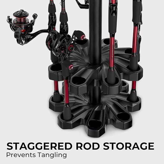 KastKing V16 Fishing Rod Holder for Garage, Floor Rack Holds Up to 16 Rods & Combos, Space-Saving Fishing Pole Organizer with Protective Foam, Durable ABS, Fishing Gear & Accessories Gift for Men