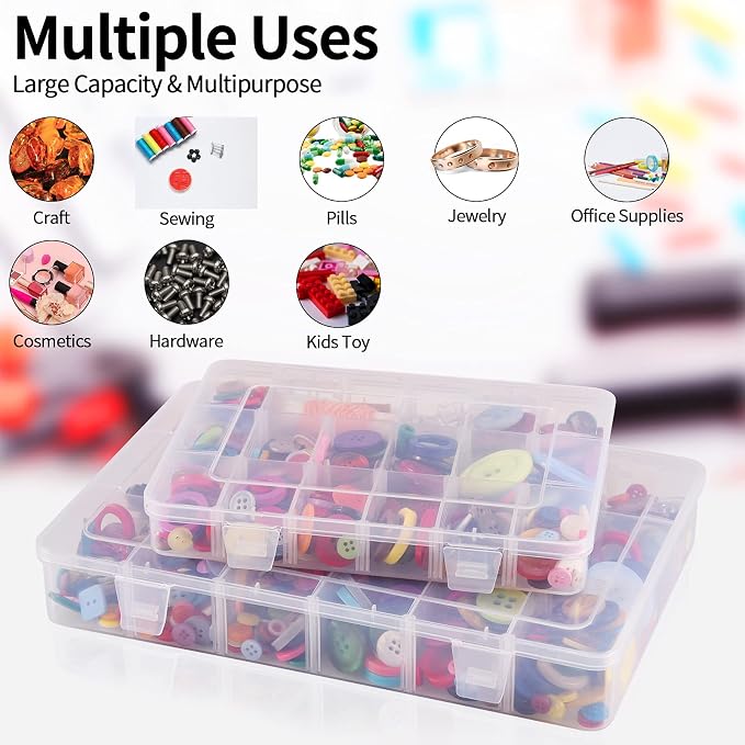 Exptolii 18 Grids Plastic Organizer Box with Dividers, Clear Compartment Container Storage for Beads Crafts Jewelry Fishing Tackles, Size 7.9 x 6.2 x 1.2 in