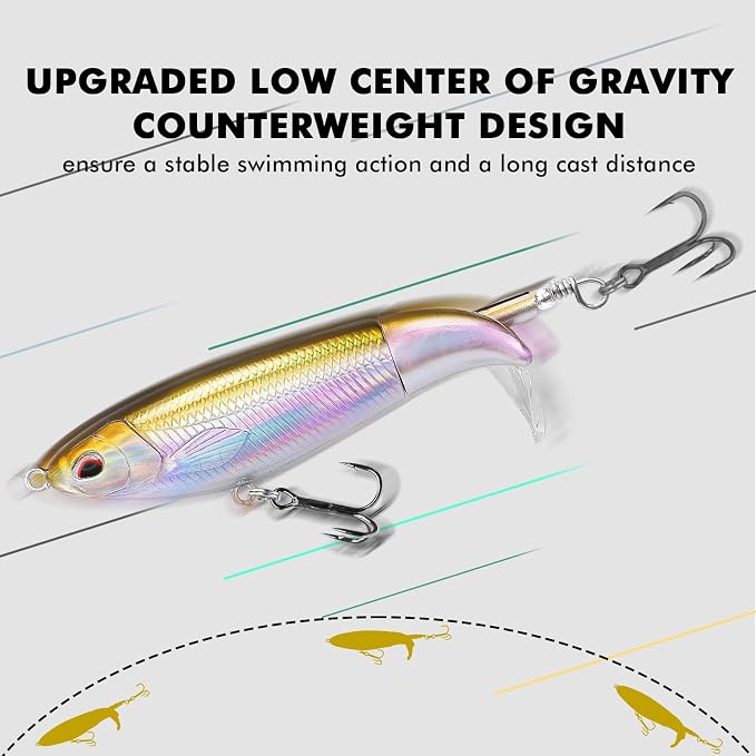 TRUSCEND Popobait Easy Catch Fishing Lures with BKK Hooks, Instant Startup, Longer Cast, Balanced Spray/Sound/Swim, Plopper Topwater Lures for Bass, Trout, Pike, Walleye, Freshwater Saltwater Fishing