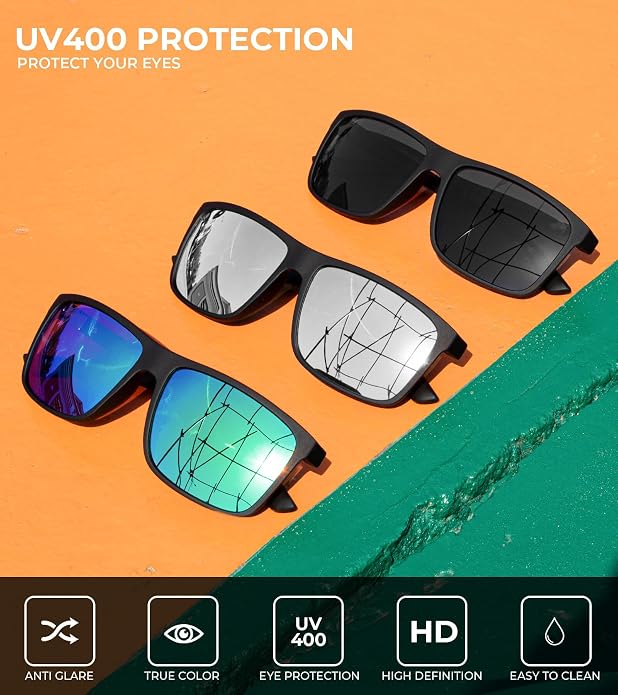 KALIYADI Polarized Sunglasses for Men and Women, Mens Sun Glasses with UV Protection for Driving Fishing Golf (3 Packs)