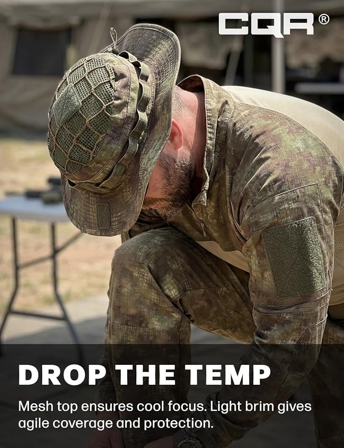 CQR Men's Tactical Boonie Hat, Breathable Packable Sun Hat for Hunting, Hiking, Fishing, Shooting, and Outdoor Activities