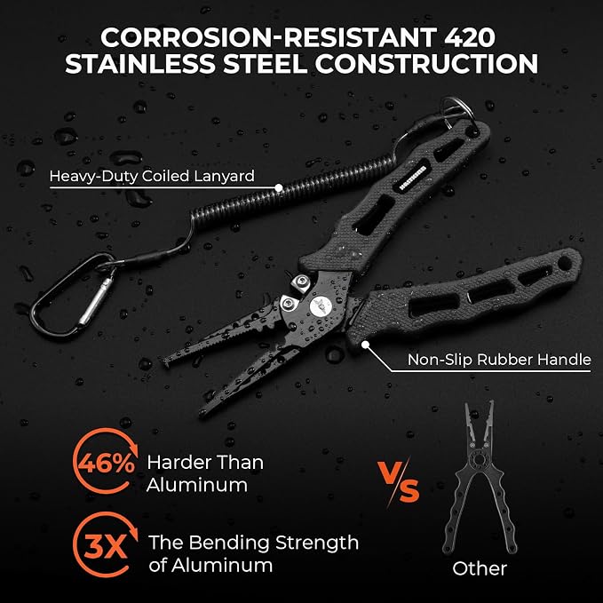 KastKing Cutthroat 7 inch Fishing Split Ring Pliers, 420 Stainless Steel Fishing Tools, Saltwater Resistant Fishing Gear, Tungsten Carbide Cutters