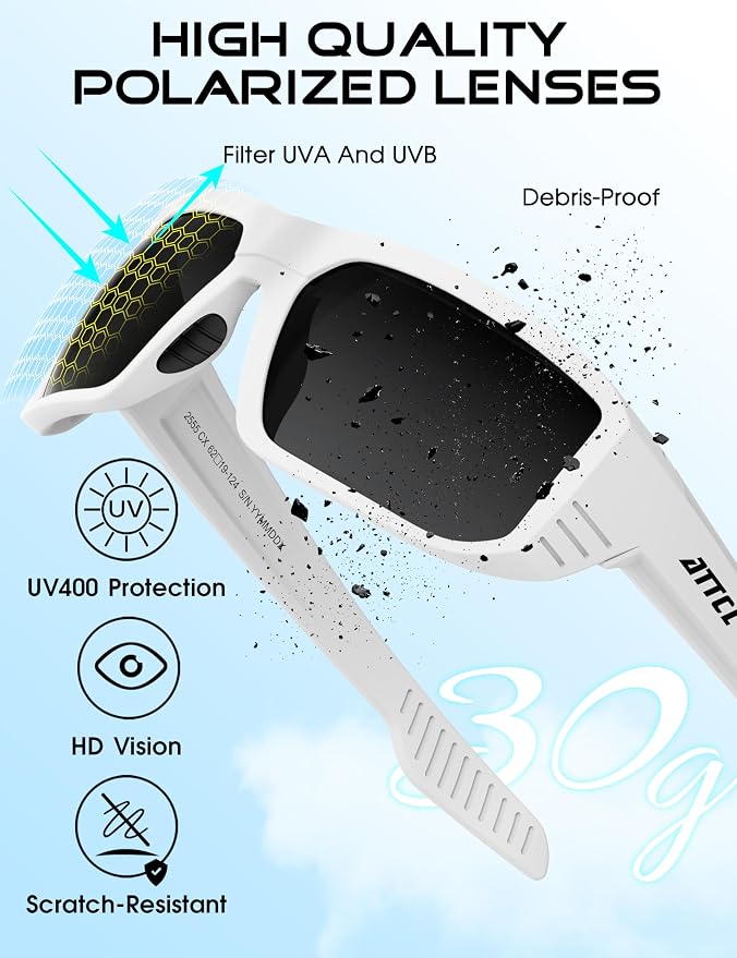 ATTCL Sports Polarized Sunglasses for Men: Ultra-Light Wrap Around TR90 Frame UV400 Protection for Fishing Driving Shooting