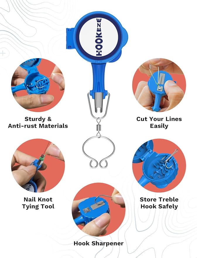 HOOK-EZE 4-in-1 Fishing Knot Tying Tool, Treble Hook Covers Keeps Lures Safe, Hook Sharpener, Lure Wraps for Fishing Rod, Fishing Line Cutter Accessories Gifts for Anglers Fishermen