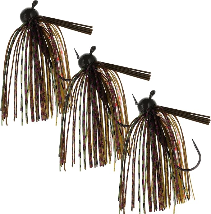Reaction Tackle Football Jigs for Bass Fishing - Weedless Bait Design/Foot Ball Jig Head/Fishing Lures and Silicone Skirt - Also Pike, Walleye and Muskie and More (3-Pack)
