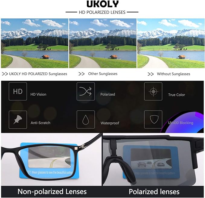 Ukoly Cycling Sunglasses for Men Women with 3 Interchangeable Lenses, Polarized Sports Sunglasses, Baseball Sunglasses